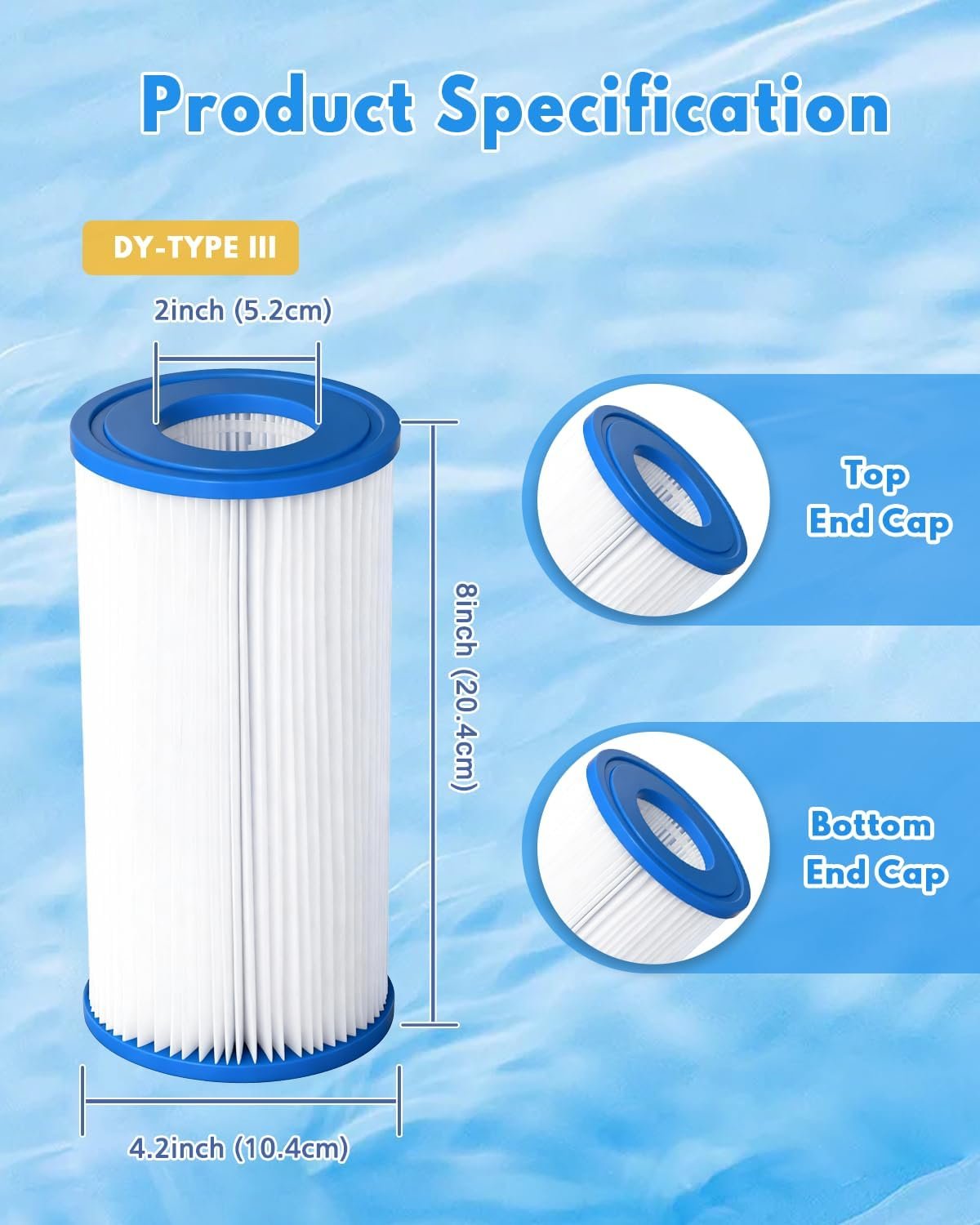 Pool Filter Cartridge for Type A or C, Compatible with Above Ground Pools 29000E/59900E, Type A/C Reusable Pool Filter for 1000/1500/530 GPH Filter Pump, Pack